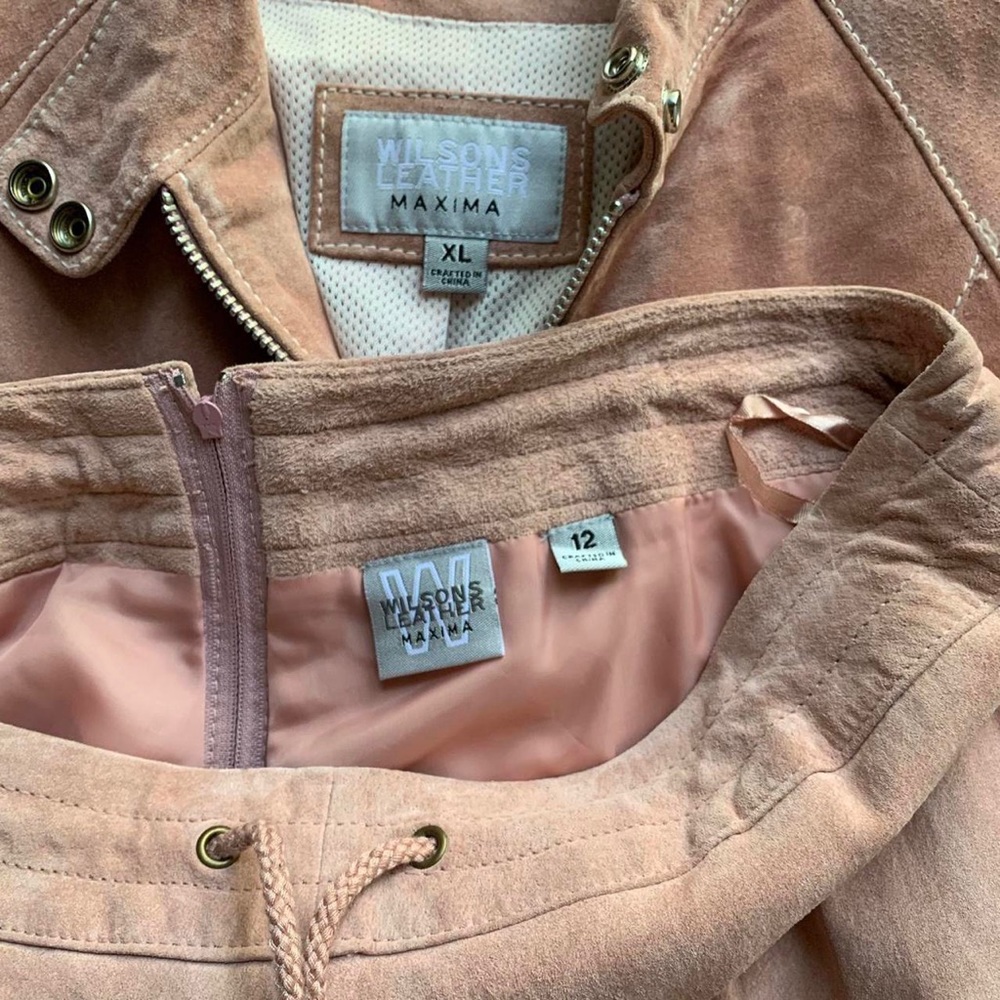 Pink Suede Leather Jacket and Pants Set - Picture 3 of 4